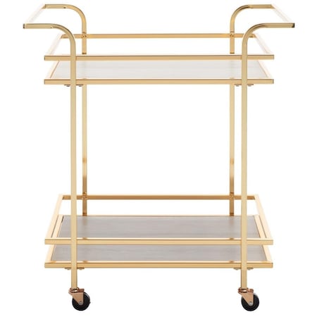 Safavieh 29.5 x 17.9 x 32.6 in. Lameris 2 Tier Bar Cart with Handles - Polished Gold & Grey BCT8011D